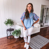 See Ya in Sedona Embroidered Puff Sleeve Top