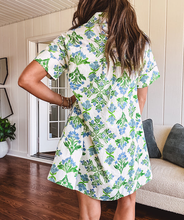 Cool Blue + Green Floral Print Dress – The Red Raccoon
