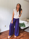 Navy Light Satin Wide Leg Pants