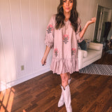 Latte Flutter Hem Floral Print Dress