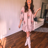Latte Flutter Hem Floral Print Dress