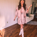 Latte Flutter Hem Floral Print Dress