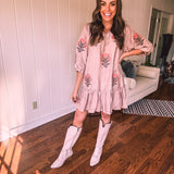 Latte Flutter Hem Floral Print Dress