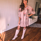 Latte Flutter Hem Floral Print Dress