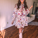 Cream Whimsical Floral Button Front Dress