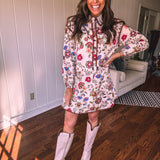 Cream Whimsical Floral Button Front Dress