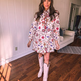 Cream Whimsical Floral Button Front Dress