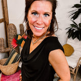 Black Drape Neck Padded Bodysuit