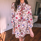 Cream Whimsical Floral Button Front Dress