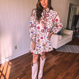 Cream Whimsical Floral Button Front Dress