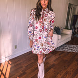 Cream Whimsical Floral Button Front Dress
