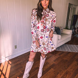 Cream Whimsical Floral Button Front Dress