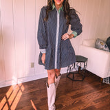 Denim Cotton Contrast Stripe Button Dress