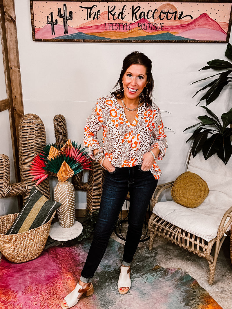 Orange + Latte Cheetah Mix Blouse