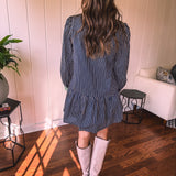 Denim Cotton Contrast Stripe Button Dress