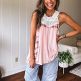 Plaid + Windowpane Lace Tank