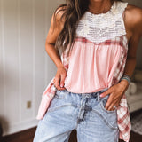 Plaid + Windowpane Lace Tank