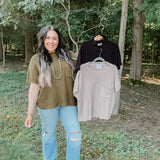 Drop Shoulder SS Sweater Top with Pocket