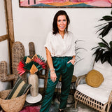 Teal Banded Straight Pant