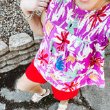 Purple Mix Floral Smock Cap Sleeve Top