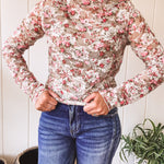Light blue floral lace sheet mesh with long sleeves and pink accents