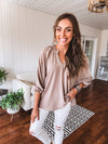 Ruffle Neckline Puff Sleeve Blouse