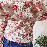 Floral Print Mesh L/S Sheer