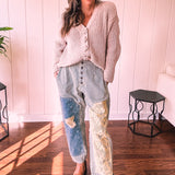 Vintage Denim Stripe Crochet Patchwork Pant