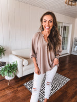 Ruffle Neckline Puff Sleeve Blouse