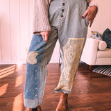 Vintage Denim Stripe Crochet Patchwork Pant