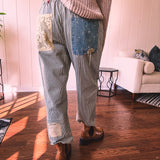 Vintage Denim Stripe Crochet Patchwork Pant