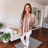 Ruffle Neckline Puff Sleeve Blouse