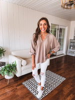 Ruffle Neckline Puff Sleeve Blouse