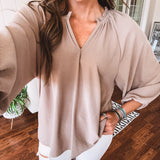 Ruffle Neckline Puff Sleeve Blouse