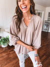 Ruffle Neckline Puff Sleeve Blouse