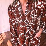 Brown Floral Smocked Yoke Midi Dress