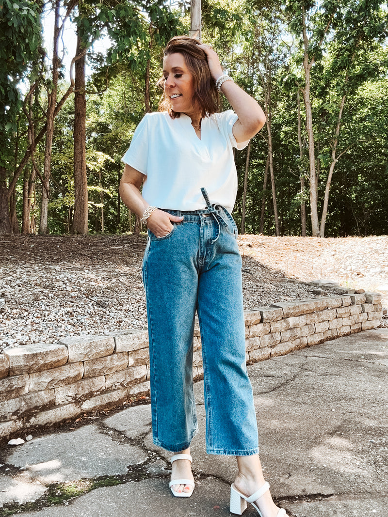 V Neck Dolman with Gathered Shoulder Detail