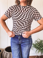 Black & White Checker Short Sleeve Mesh