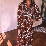 Brown Floral Smocked Yoke Midi Dress