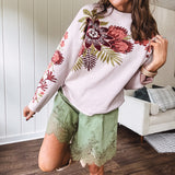Dusty Blush Boho Floral Mock Neck Sweater