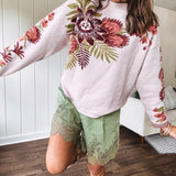 Dusty Blush Boho Floral Mock Neck Sweater