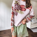 Dusty Blush Boho Floral Mock Neck Sweater