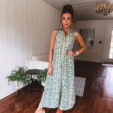 Green Aztec Mix Print Wide Leg Jumpsuit
