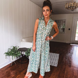 Green Aztec Mix Print Wide Leg Jumpsuit