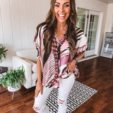 Mauve Abstract Mix Button Up Chiffon