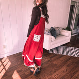 Red Terry Knit Patchwork Overalls