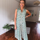 Green Aztec Mix Print Wide Leg Jumpsuit