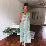 Green Aztec Mix Print Wide Leg Jumpsuit