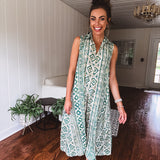 Green Aztec Mix Print Wide Leg Jumpsuit