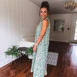 Green Aztec Mix Print Wide Leg Jumpsuit